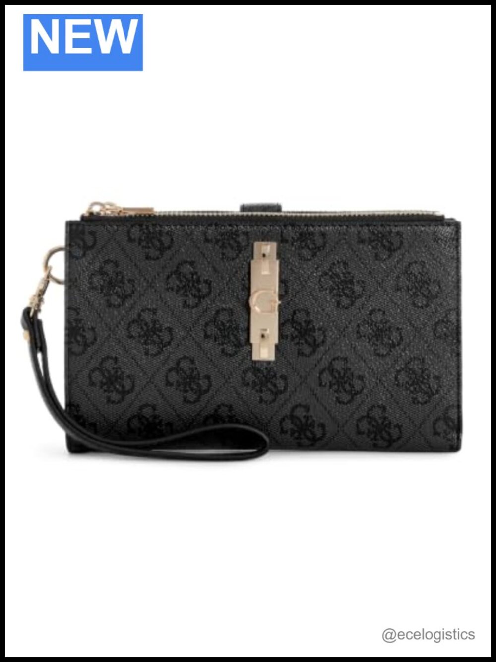 Double Zip Organizer Wallet with Wristlet Strap, 6 Card Slots & Phone Pocket